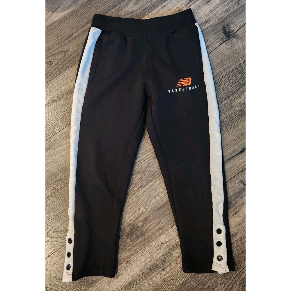 New Balance Youth Size Med 8 Athletic Logo Fleece Jogger Black Sweatpants Snap